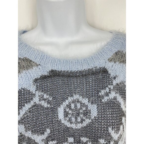 I Jean by Buffalo Eyelash Oversized Blue and Metallic Long Sleeve Sweater Size X - Picture 3 of 11